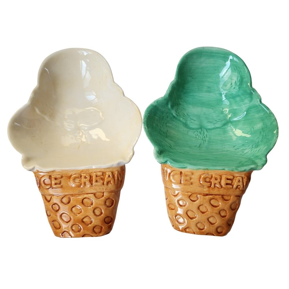 Vintage Lotus Ice Cream Bowls Set Of Two 1995 White Green Replacement